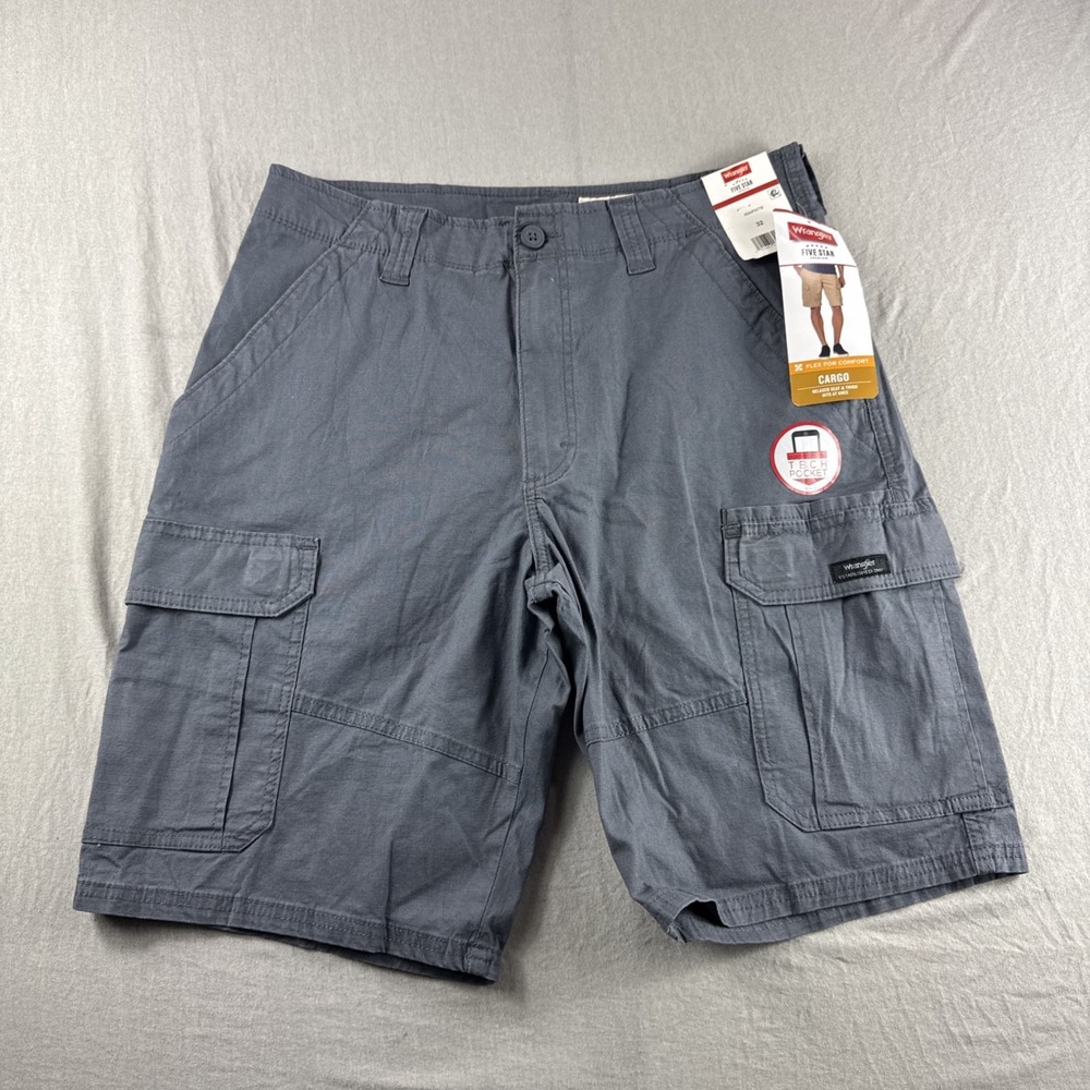 Wrangler Cargo Shorts Mens 32 Gray Flex Stretch  Tech Pocket Utility 10" NEW NWT